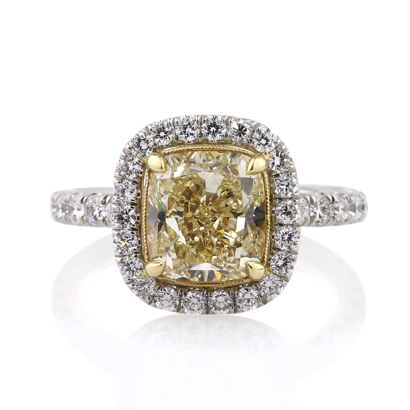 4.48ct Fancy Yellow Cushion Cut Diamond Engagement Ring