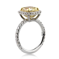 4.48ct Fancy Yellow Cushion Cut Diamond Engagement Ring