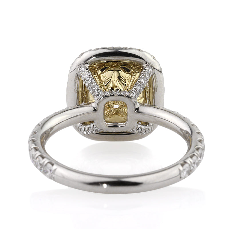4.48ct Fancy Yellow Cushion Cut Diamond Engagement Ring