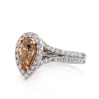 2.15ct Fancy Dark Brown Orange Yellow Pear Shaped Diamond Engagement Ring