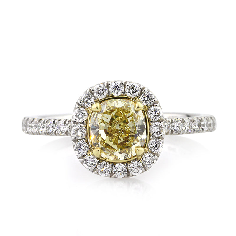1.91ct Fancy Intense Yellow Cushion Cut Diamond Engagement Ring