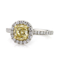 1.91ct Fancy Intense Yellow Cushion Cut Diamond Engagement Ring