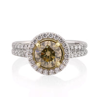 2.49ct Fancy Brown Green Yellow Round Brilliant Cut Diamond Engagement Ring