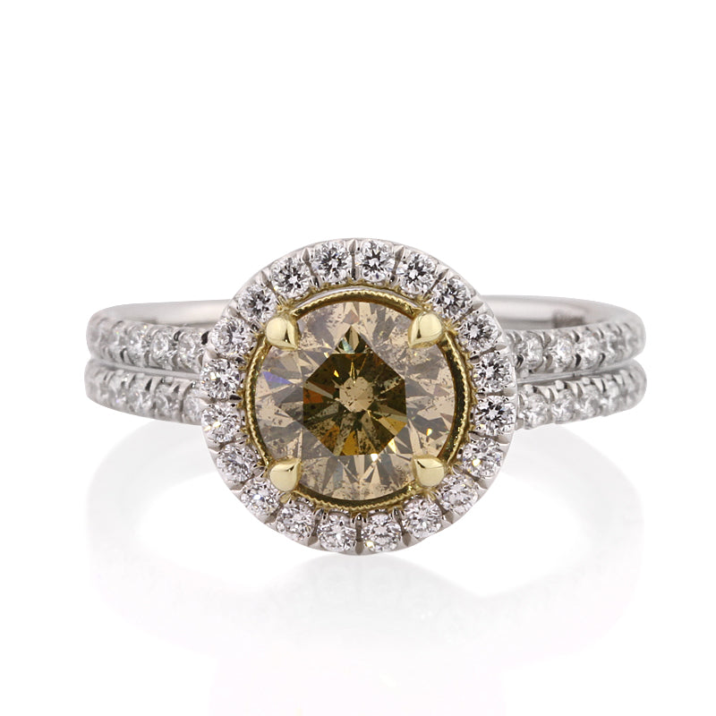2.49ct Fancy Brown Green Yellow Round Brilliant Cut Diamond Engagement Ring