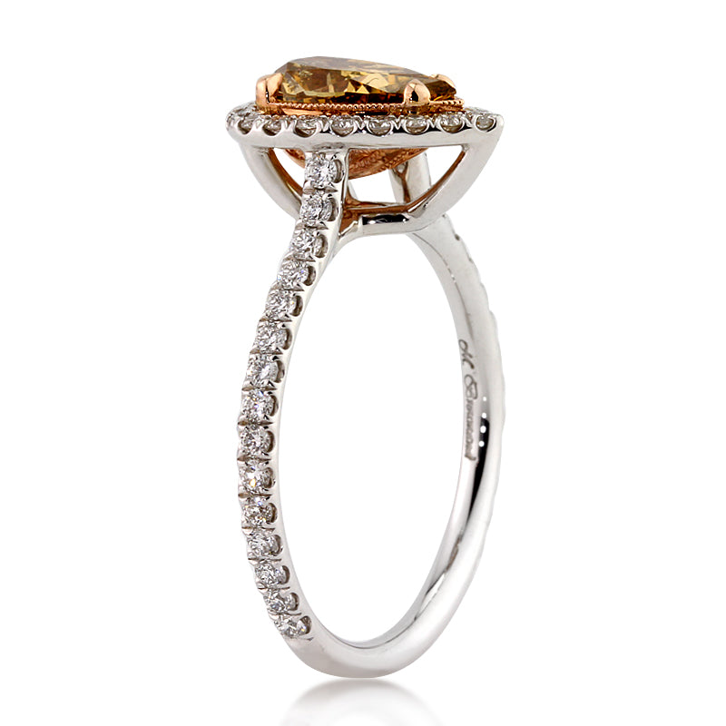 1.77ct Fancy Dark Brown Orange Yellow Pear Shaped Diamond Engagement Ring