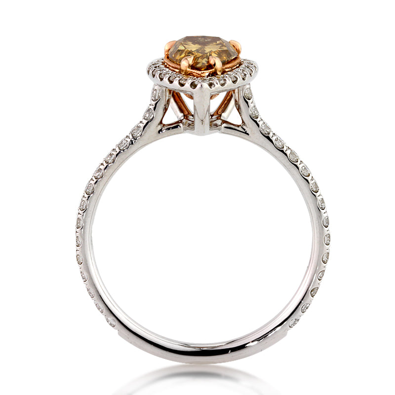 1.77ct Fancy Dark Brown Orange Yellow Pear Shaped Diamond Engagement Ring