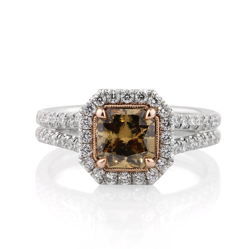 2.34ct Fancy Yellow Brown Radiant Cut Diamond Engagement Ring