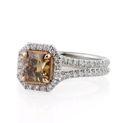 2.34ct Fancy Yellow Brown Radiant Cut Diamond Engagement Ring