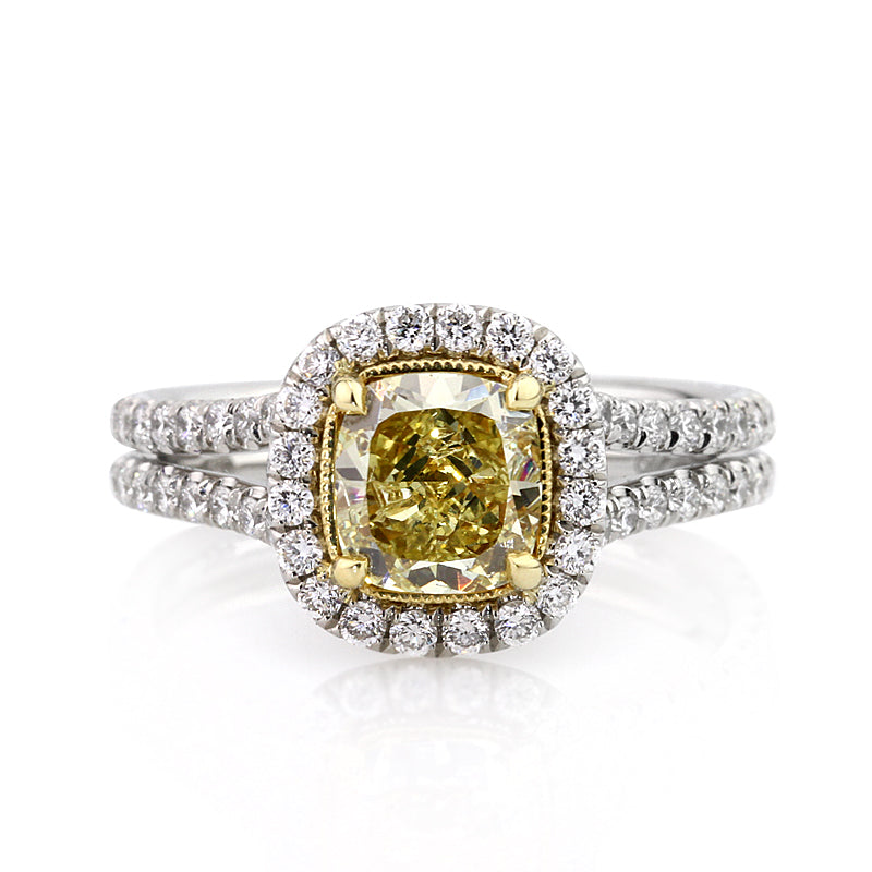 2.22ct Fancy Yellow Cushion Cut Diamond Engagement Ring