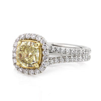2.22ct Fancy Yellow Cushion Cut Diamond Engagement Ring