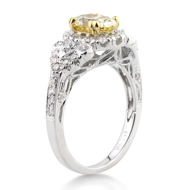 2.22ct Oval Cut Fancy Light Yellow Diamond Engagement Ring