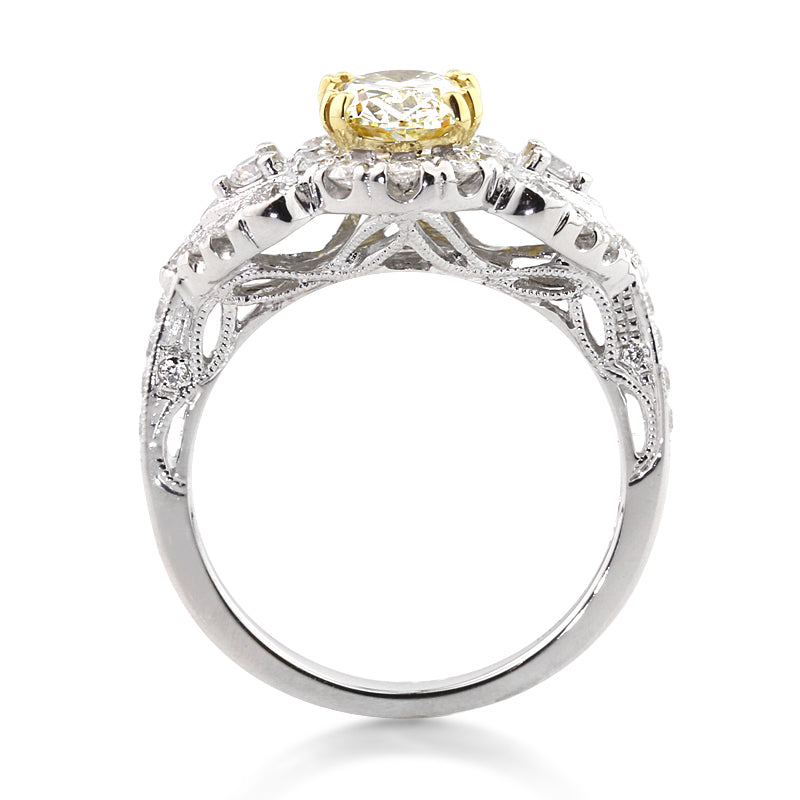 2.22ct Oval Cut Fancy Light Yellow Diamond Engagement Ring