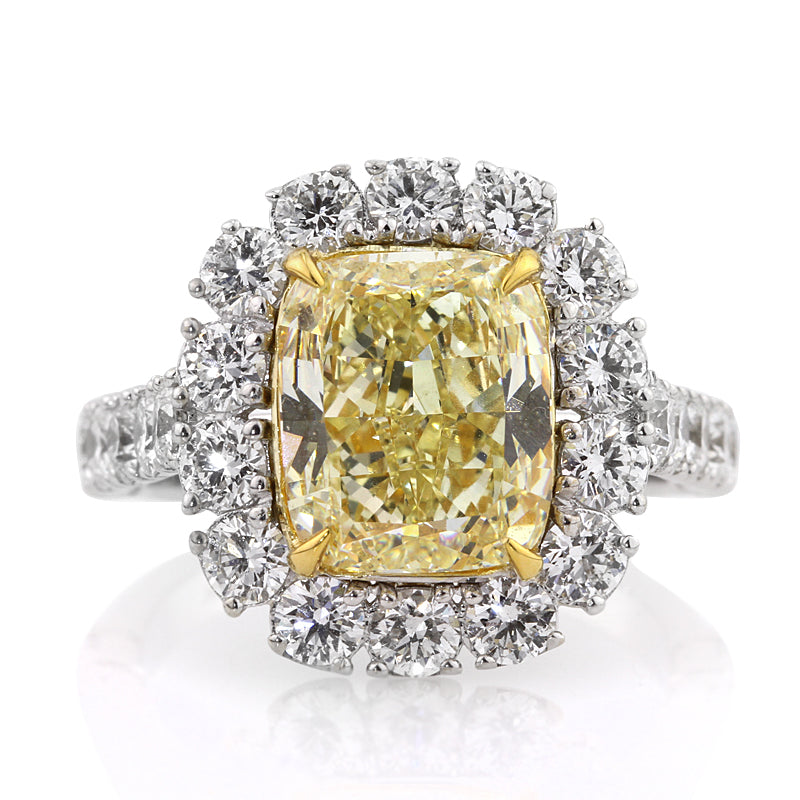 5.50ct Fancy Yellow Cushion Cut Diamond Engagement Ring