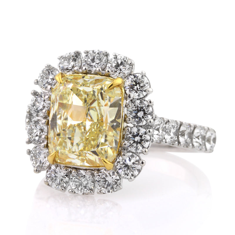 5.50ct Fancy Yellow Cushion Cut Diamond Engagement Ring