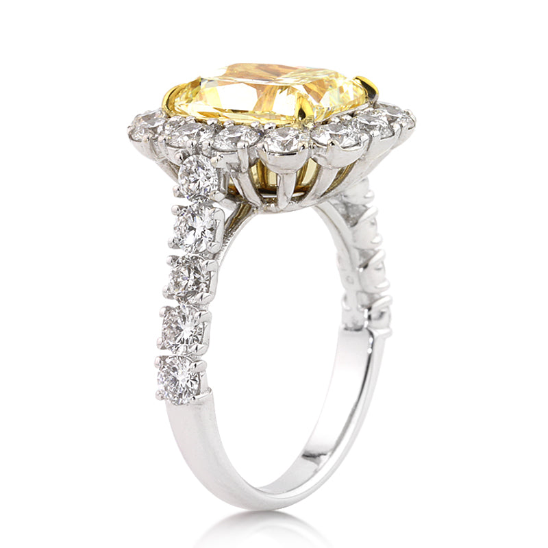 5.50ct Fancy Yellow Cushion Cut Diamond Engagement Ring