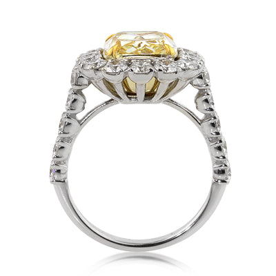 5.50ct Fancy Yellow Cushion Cut Diamond Engagement Ring