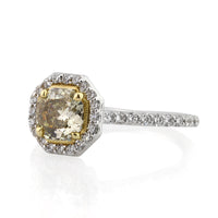 1.63ct Fancy Light Brown Green Yellow Octagon Brilliant Diamond Engagement Ring