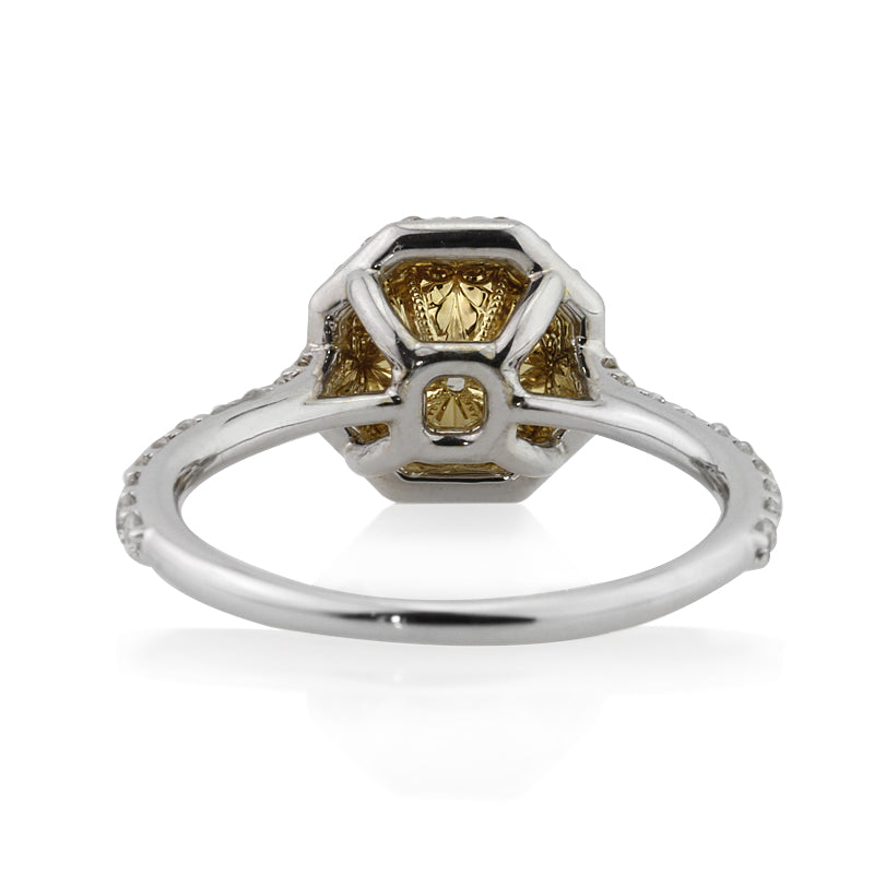 1.63ct Fancy Light Brown Green Yellow Octagon Brilliant Diamond Engagement Ring