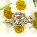 1.63ct Fancy Light Brown Green Yellow Octagon Brilliant Diamond Engagement Ring