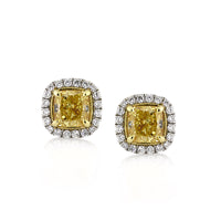 2.52ct Fancy Yellow Cushion Cut Diamond Stud Earrings