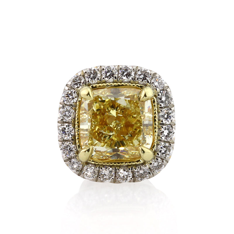 2.52ct Fancy Yellow Cushion Cut Diamond Stud Earrings
