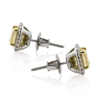 2.52ct Fancy Yellow Cushion Cut Diamond Stud Earrings