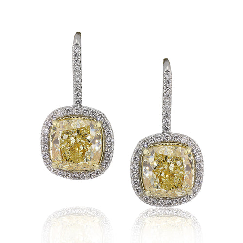 8.72ct Fancy Yellow Cushion Cut Diamond Earrings
