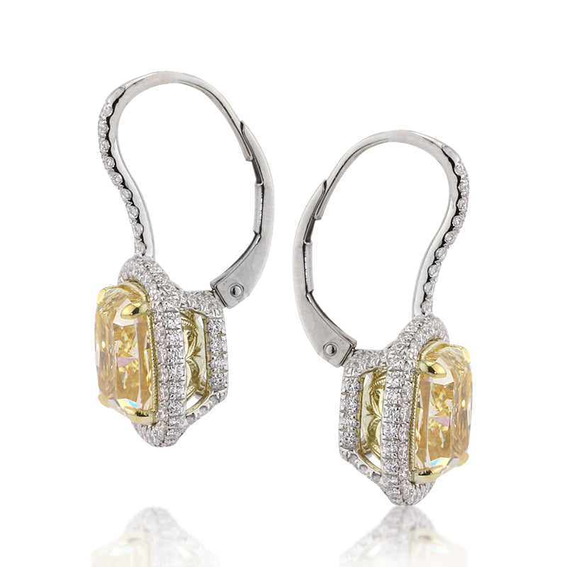 8.72ct Fancy Yellow Cushion Cut Diamond Dangle Earrings