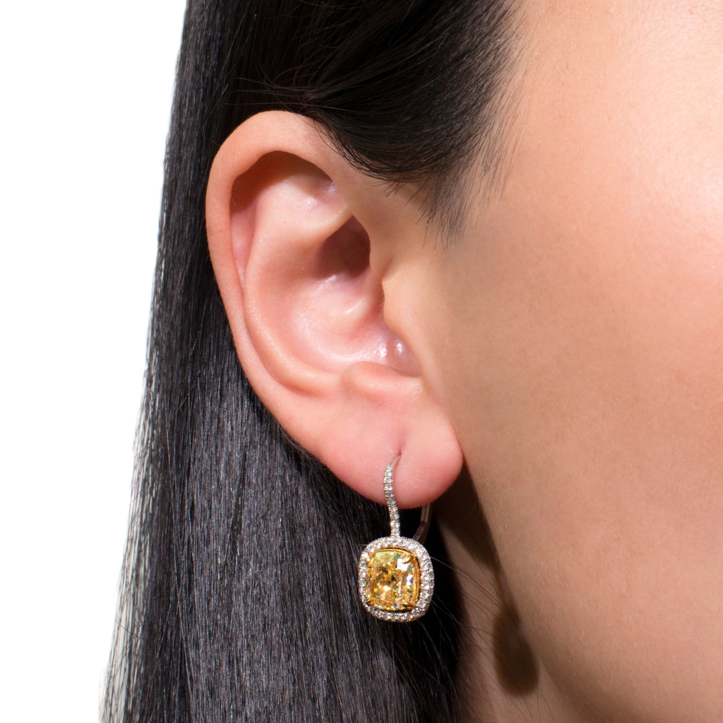 8.72ct Fancy Yellow Cushion Cut Diamond Dangle Earrings
