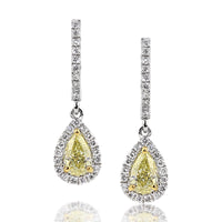 1.65ct Fancy Yellow Pear Shaped Diamond Earrings