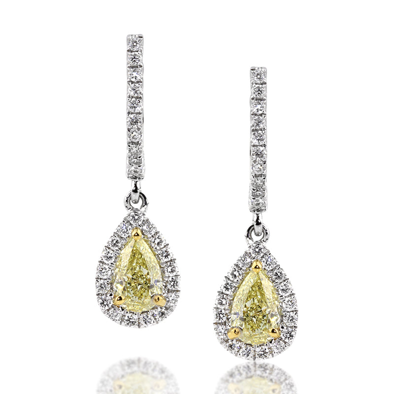 1.65ct Fancy Yellow Pear Shaped Diamond Earrings