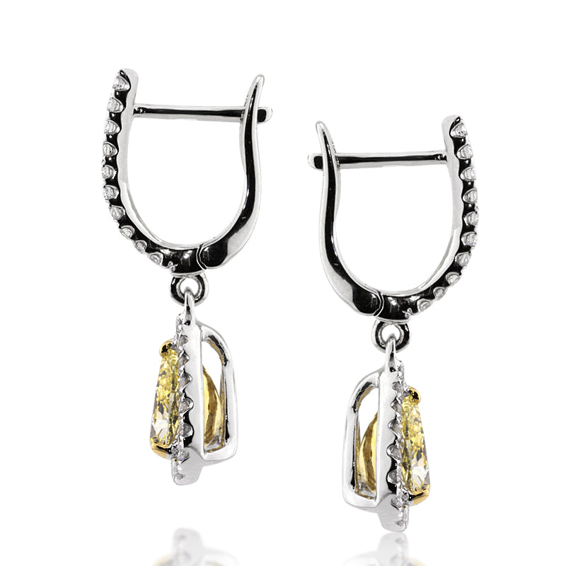 1.65ct Fancy Yellow Pear Shaped Diamond Earrings