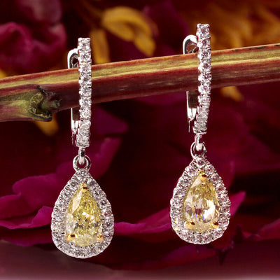 1.65ct Fancy Yellow Pear Shaped Diamond Earrings