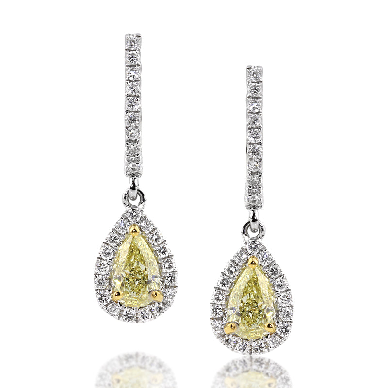 1.30ct Fancy Yellow Pear Shaped Diamond Earrings