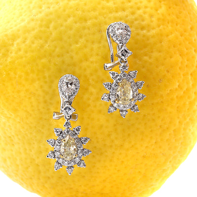 2.30ct Fancy Yellow Pear Shaped Diamond Earrings