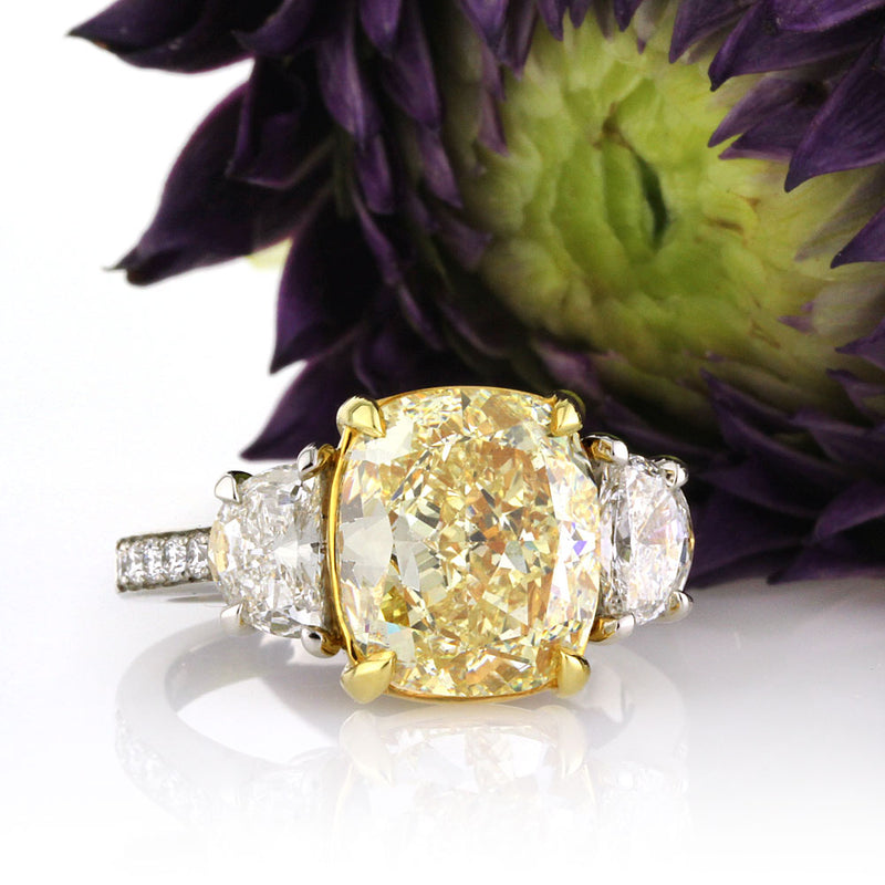 6.37ct Fancy Yellow Cushion Cut Diamond Engagement Ring