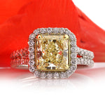 3.42ct Fancy Light Yellow Radiant Cut Diamond Engagement Ring