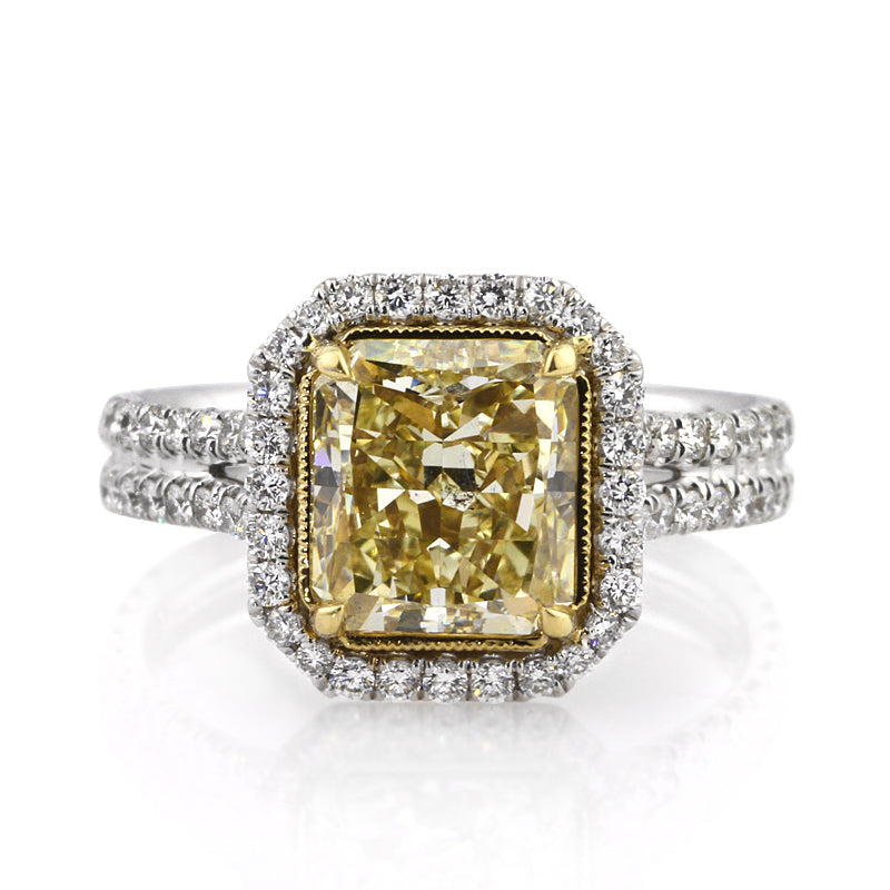 4.15ct Fancy Light Yellow Radiant Cut Diamond Engagement Ring