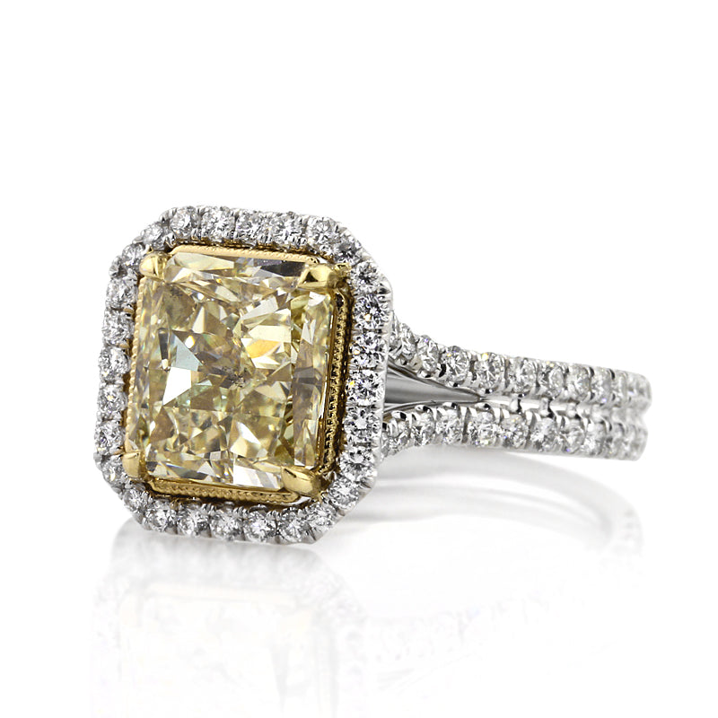 4.15ct Fancy Light Yellow Radiant Cut Diamond Engagement Ring
