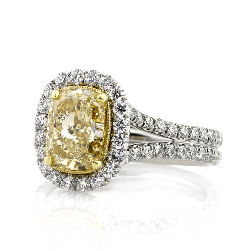 3.37ct Fancy Intense Yellow Cushion Cut Diamond Engagement Ring