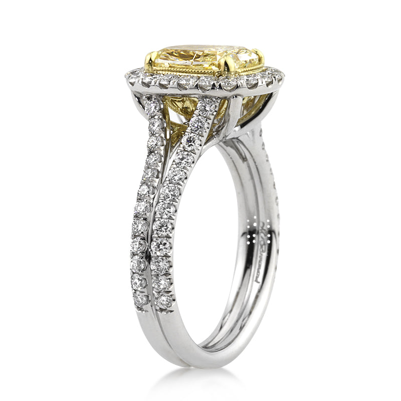 3.37ct Fancy Intense Yellow Cushion Cut Diamond Engagement Ring