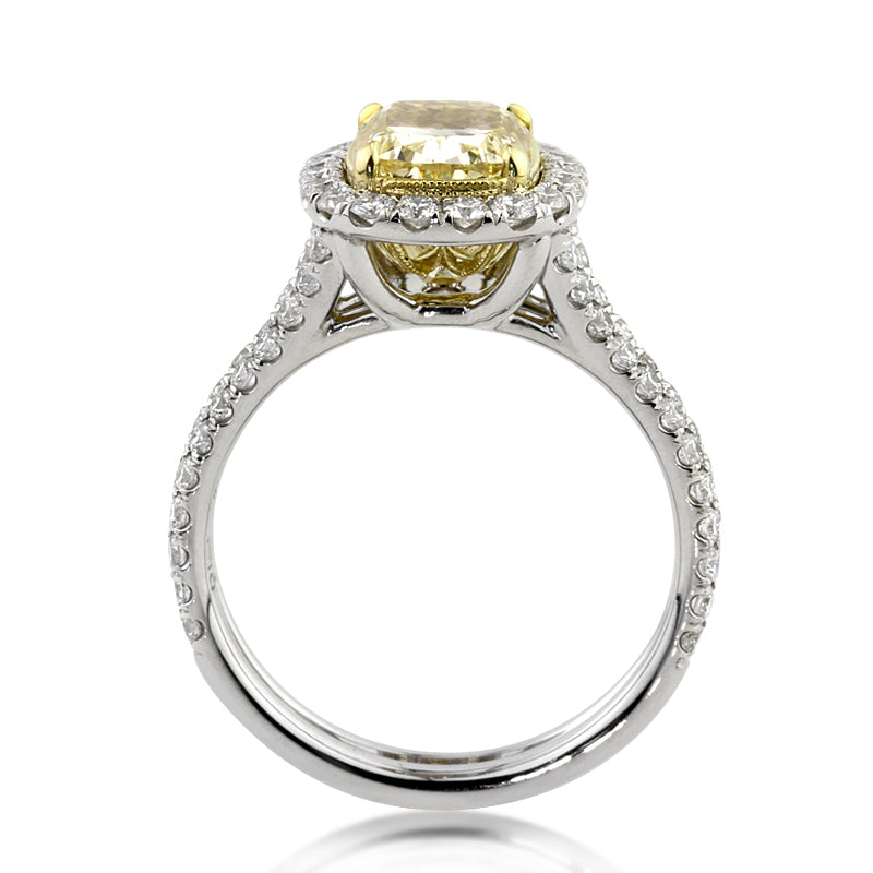 3.37ct Fancy Intense Yellow Cushion Cut Diamond Engagement Ring