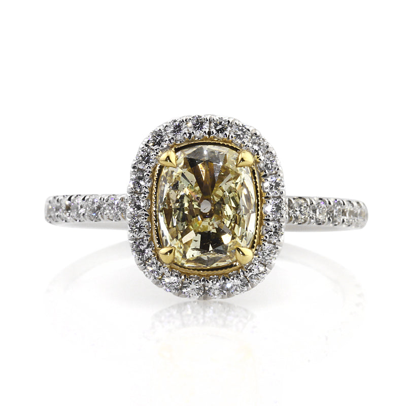 1.68ct Fancy Light Yellow Cushion Cut Diamond Engagement Ring