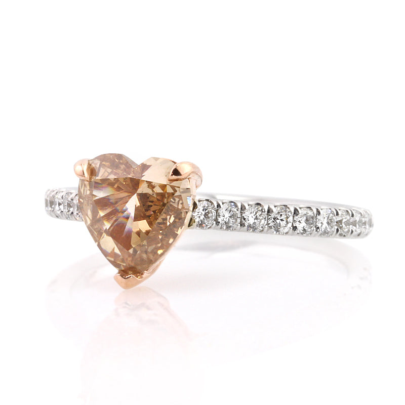 1.63ct Fancy Brown Yellow Heart Shaped Diamond Engagement Anniverary Ring