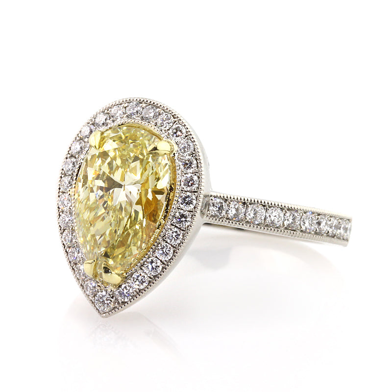 2.87ct Fancy Light Yellow Pear Shaped Diamond Engagement Ring