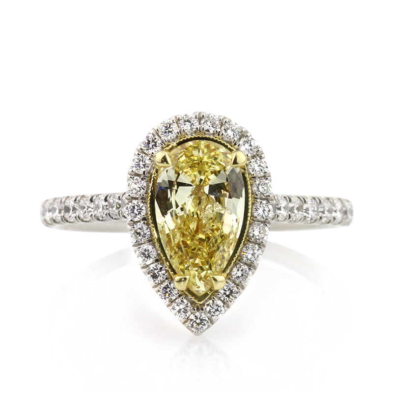 1.76ct Fancy Intense Yellow Pear Shaped Diamond Engagement Ring