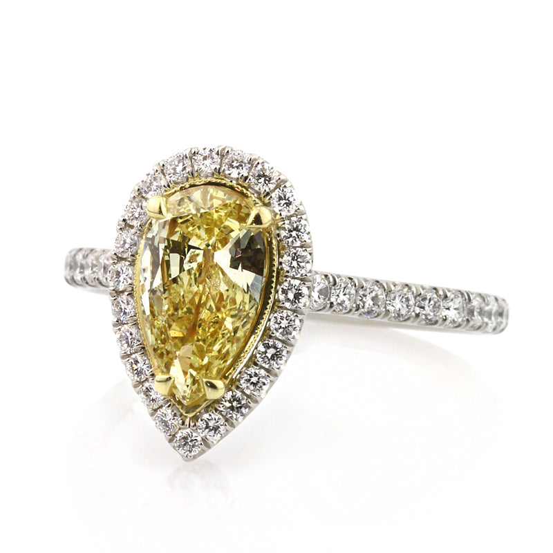 1.76ct Fancy Intense Yellow Pear Shaped Diamond Engagement Ring