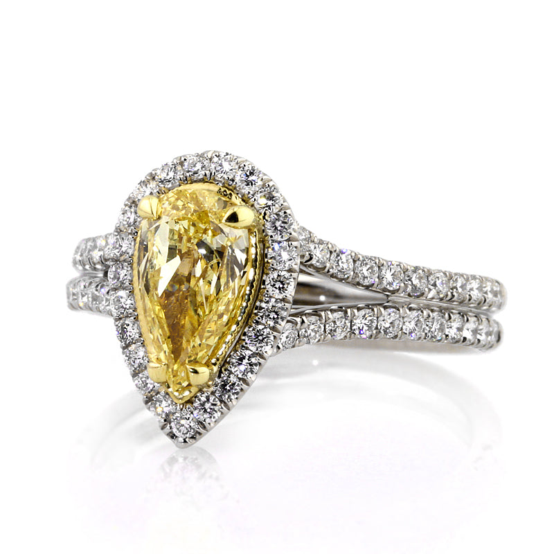 1.92ct Fancy Intense Yellow Pear Shaped Diamond Engagement Ring