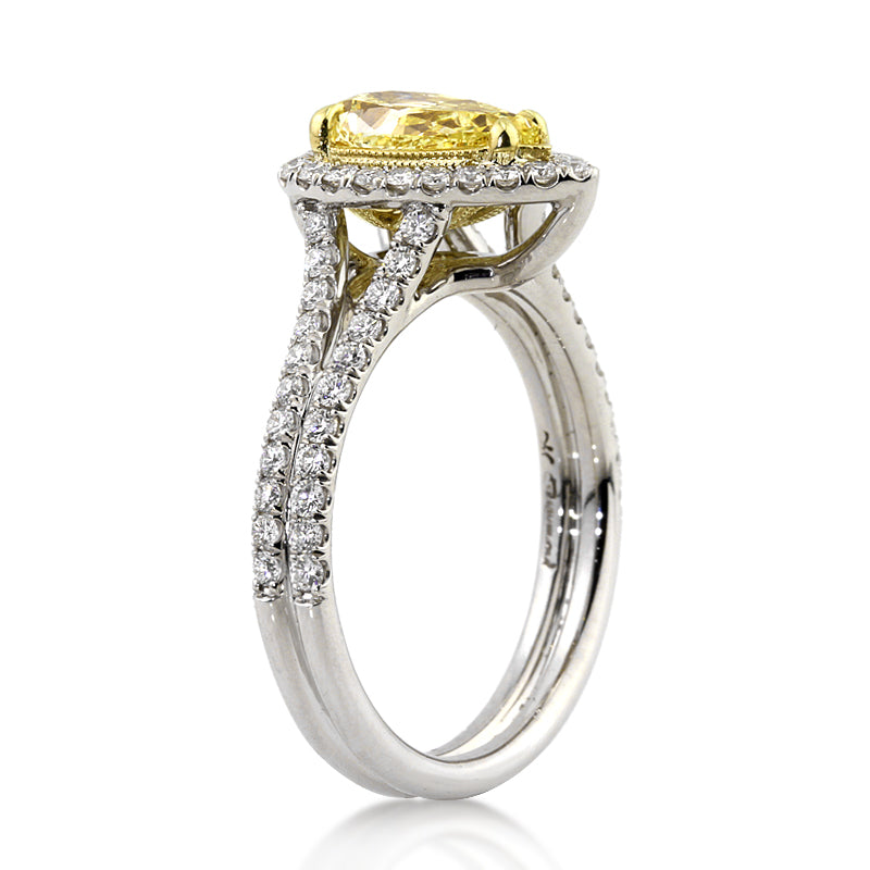 1.92ct Fancy Intense Yellow Pear Shaped Diamond Engagement Ring