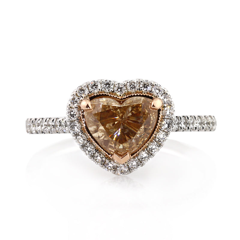 1.73ct Fancy Brown Yellow Orange Heart Shaped Diamond Engagement Ring